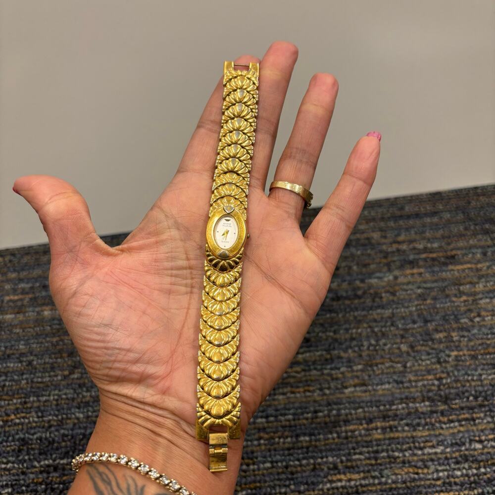 80-90's Anne Klein Gold Tone Bracelet Watch Vintage Ornate Quartz Needs Battery!